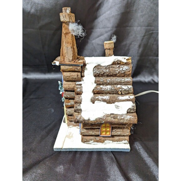 Rustic Log Cabin Lighted Chapel Pines Snow 9”. Corded Light. READ. - Picture 5 of 10